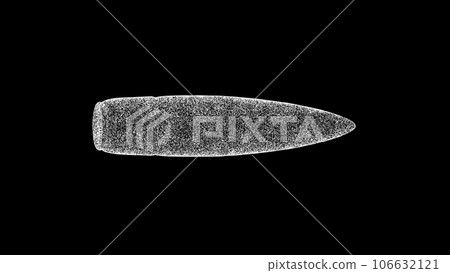3D Bullet on black bg. War weapon concept. Military store and sale of weapons. For title, text, presentation. Business advertising backdrop. 3d animation. 106632121