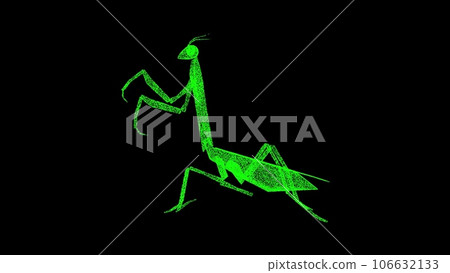 3D mantis on black bg. Wild animal in the nature habitat. Green praying mantis is in danger. Travel and tourism. For title, text, presentation. 3D animation. 106632133