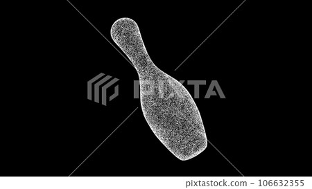 3D bowling skittle on black background. Bowling alley. Sport equipment concept. Sports and entertainment. Business advertising backdrop. For title, text, presentation. 3d animation. 106632355