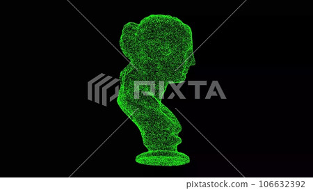 3D bust on black bg. Female antique statue's head. Historic concept. Ancient greek sculpture. For title, text, presentation. Shimmering particles. 3D animation. 3D bust on black bg. Female antique statue's head. Historic concept. Ancient greek sculpture. For title, text, presentation. Shimmering particles. 3D animation. 106632392