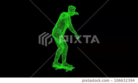 3D boy on skateboard on black bg. Sports competitions. Advertising and sale of sports equipment. Animated Skateboarder Skater. Fitness and health. Healthy lifestyle. 3D animation. 3D boy on skateboard on black bg. Sports competitions. Advertising and sale of sports equipment. Animated Skateboarder Skater. Fitness and health. Healthy lifestyle. 3D animation. 106632394