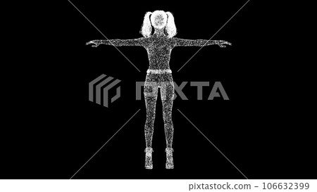 3D BDSM Dominant Lady on black bg. Sexy girl with pigtails in shoes. Sex shop and toys for adults. BDSM accessory. BDSM concept. For title, text, presentation. 3D animation. 106632399