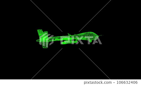 3D Military drone on black background. Modern Military Copter Technology concept. Aerial Weapon, Unpilot aircraft. For title, text, presentation. Shimmering particles. 3d animation. 3D Military drone on black background. Modern Military Copter Technology concept. Aerial Weapon, Unpilot aircraft. For title, text, presentation. Shimmering particles. 3d animation. 106632406