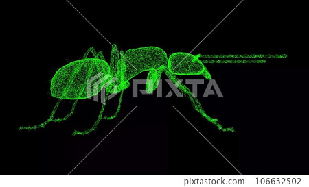3D Insect on black bg. Pest control, insect extermination. Insect Killing Services. For title, text, presentation. Object made of shimmering particles. 3d animation. 3D Insect on black bg. Pest control, insect extermination. Insect Killing Services. For title, text, presentation. Object made of shimmering particles. 3d animation. 106632502