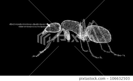 3D Insect on black bg. Pest control, insect extermination. Insect Killing Services. For title, text, presentation. Object made of shimmering particles. 3d animation. 3D Insect on black bg. Pest control, insect extermination. Insect Killing Services. For title, text, presentation. Object made of shimmering particles. 3d animation. 106632503