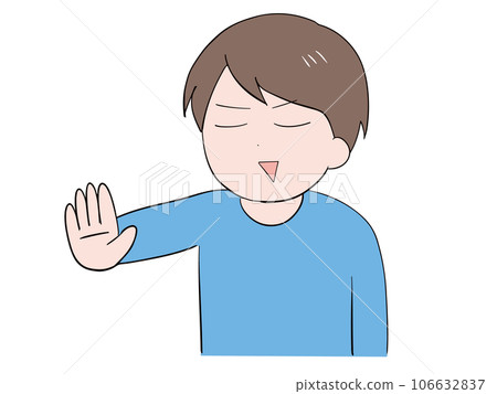 一位身著休閒服、臉上帶著得意表情、一隻手伸出的年輕男子（上半身） 106632837