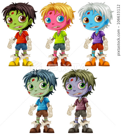 Diverse Group of Male Zombie Cartoon Characters 106633112