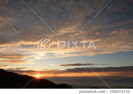 Toyama Bay and the Sea of Japan from Asahigoya Campsite. Northern Alps at dusk. Toyama Bay and the Sea of Japan from Asahigoya Campsite. Northern Alps at dusk. 106633230