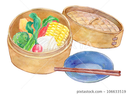 蒸蔬菜水彩插圖 106633519