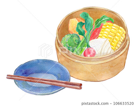 蒸蔬菜水彩插圖 106633520