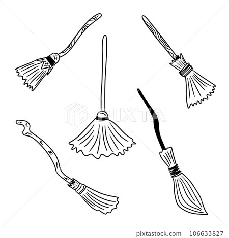 Sketch outline collection of wooden witches mops Sketch outline collection of wooden witches mops 106633827