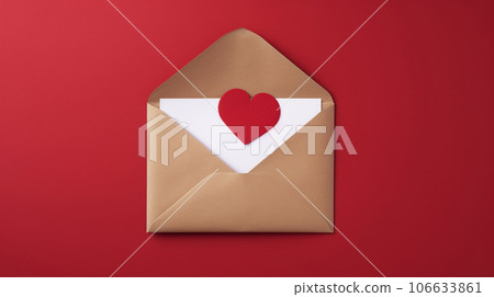 Crab envelope with a heart on a red background, a love letter or a greeting. High quality photo 106633861