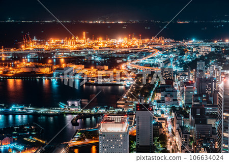 [Kanagawa Prefecture] Night view of Yokohama Bay area seen from Landmark Tower 106634024