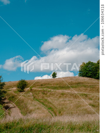 Village in Zakarpattya region with old authentic wooden houses Carpathian mountains view Ukraine Europe. Cottagecore Village in Zakarpattya region with old authentic wooden houses Carpathian mountains view Ukraine Europe. Cottagecore 106634318