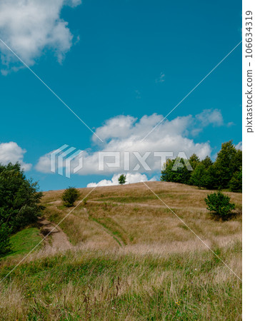 Village in Zakarpattya region with old authentic wooden houses Carpathian mountains view Ukraine Europe. Cottagecore Village in Zakarpattya region with old authentic wooden houses Carpathian mountains view Ukraine Europe. Cottagecore 106634319