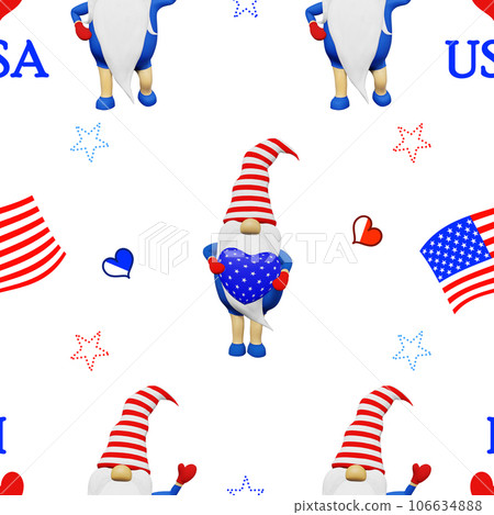 United States Independence Day gnome striped hat seamless pattern. 4th of July national USA flag holiday fabric design. 106634888