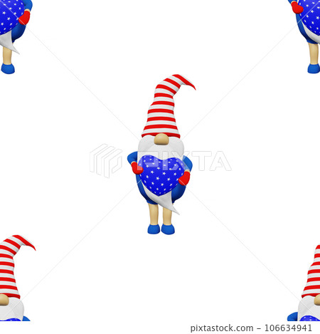 United States Independence Day gnome striped hat seamless pattern. 4th of July national USA flag holiday fabric design. United States Independence Day gnome striped hat seamless pattern. 4th of July national USA flag holiday fabric design. 106634941