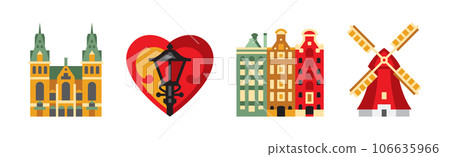 Dutch Culture Icons and Signs of Holland Vector Set 106635966
