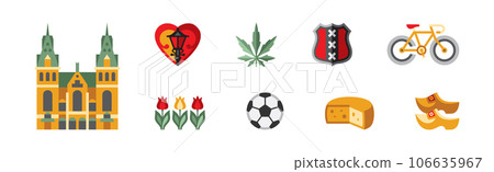 Dutch Culture Icons and Signs of Holland Vector Set 106635967