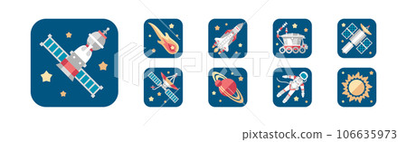 Space and Galaxy Icon as Universe Discovery Vector Set Space and Galaxy Icon as Universe Discovery Vector Set 106635973