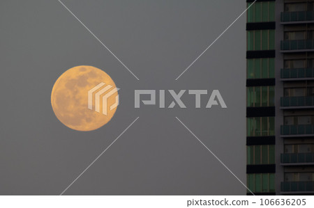 Full moon over buildings 106636205