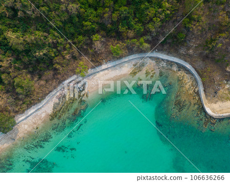 Aerial view sea wave beach with walk way 106636266