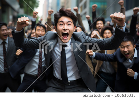 "AI-generated image" of a Japanese businessperson's moment when he is intoxicated with joy overflowing from his whole body "AI-generated image" of a Japanese businessperson's moment when he is intoxicated with joy overflowing from his whole body 106636333