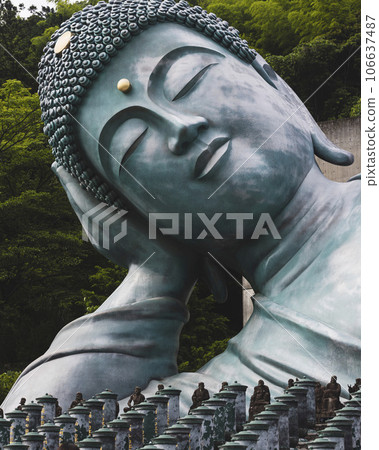 福岡旅遊景點南藏院世界最大涅槃銅像的特寫 106637487