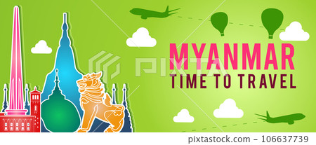 green banner of Myanmar famous landmark green banner of Myanmar famous landmark 106637739