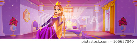Princess in palace purple bedroom cartoon interior Princess in palace purple bedroom cartoon interior 106637840