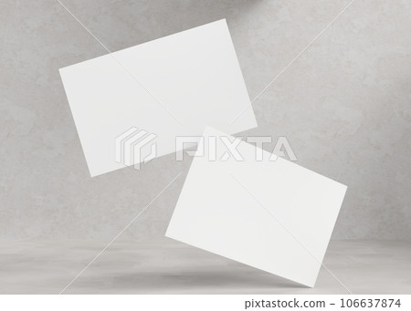 Blank white business cards on beige background. Modern mock up for branding identity. Two cards to show both sides. Template for graphic designers. Empty, copy space. Visiting card. 3D rendering. Blank white business cards on beige background. Modern mock up for branding identity. Two cards to show both sides. Template for graphic designers. Empty, copy space. Visiting card. 3D rendering. 106637874