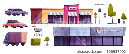 Supermarket parking design elements set 106637902