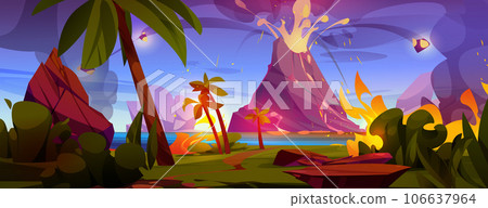Volcano eruption landscape cartoon background Volcano eruption landscape cartoon background 106637964