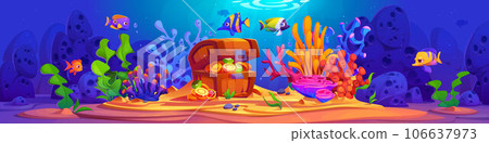 Bottom under water seafloor scene with treasure Bottom under water seafloor scene with treasure 106637973