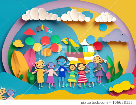Happy childrens day for international children celebration. Generative AI 106638135