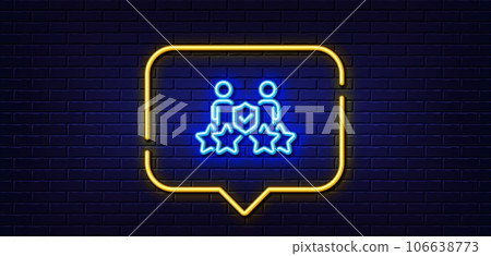 Neon light speech bubble. Security agency line icon. Body guard rating sign. Private protection symbol. Neon light background. Security agency glow line. Brick wall banner. Vector Neon light speech bubble. Security agency line icon. Body guard rating sign. Private protection symbol. Neon light background. Security agency glow line. Brick wall banner. Vector 106638773