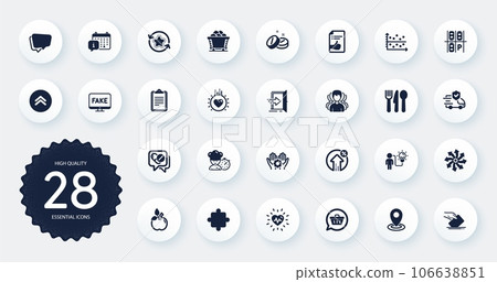 Set of Business icons, such as Dot plot, Swipe up and Parking place flat icons. Location, Love, Puzzle web elements. Clipboard, Employee hand, Shopping cart signs. Entrance. Circle buttons. Vector Set of Business icons, such as Dot plot, Swipe up and Parking place flat icons. Location, Love, Puzzle web elements. Clipboard, Employee hand, Shopping cart signs. Entrance. Circle buttons. Vector 106638851