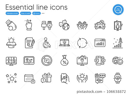 Biometric security, Flash memory and Smartphone sms line icons. Collection of Elevator, Web traffic, Computer cables icons. Website education, Gps, Touchscreen gesture web elements. Vector Biometric security, Flash memory and Smartphone sms line icons. Collection of Elevator, Web traffic, Computer cables icons. Website education, Gps, Touchscreen gesture web elements. Vector 106638872