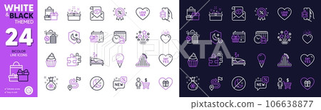 Romantic gift, Love letter and Insomnia line icons for website, printing. Collection of Guard, Shopping, Ice cream icons. New, Say yes, Journey web elements. Cupcake, Sleep, Puzzle. Vector 106638877