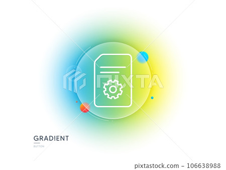 Document Management line icon. Gradient blur button with glassmorphism. Information File with Cogwheel sign. Paper page concept symbol. Transparent glass design. File Settings line icon. Vector Document Management line icon. Gradient blur button with glassmorphism. Information File with Cogwheel sign. Paper page concept symbol. Transparent glass design. File Settings line icon. Vector 106638988