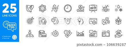 Outline icons set. Coronavirus, Presentation and Stay home icons. Electronic thermometer, Manual, Medical analyzes web elements. Seo targeting, Weather, Covid test signs. Dollar rate. Vector Outline icons set. Coronavirus, Presentation and Stay home icons. Electronic thermometer, Manual, Medical analyzes web elements. Seo targeting, Weather, Covid test signs. Dollar rate. Vector 106639287