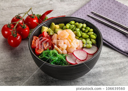 Hawaian cuisine - Poke with cocktail shrimps Hawaian cuisine - Poke with cocktail shrimps 106639560