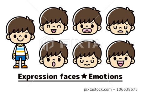 A set of facial expression illustrations of boys crying and laughing 106639673