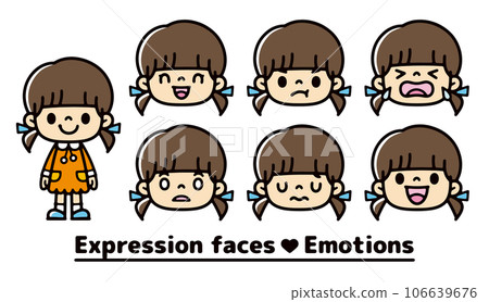 A set of facial expressions illustrations of girls crying and laughing 106639676