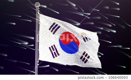 Flag of South Korea made of luminous dots, bottom view. Fluttering in the wind. Vector. Flag of South Korea made of luminous dots, bottom view. Fluttering in the wind. Vector. 106640093