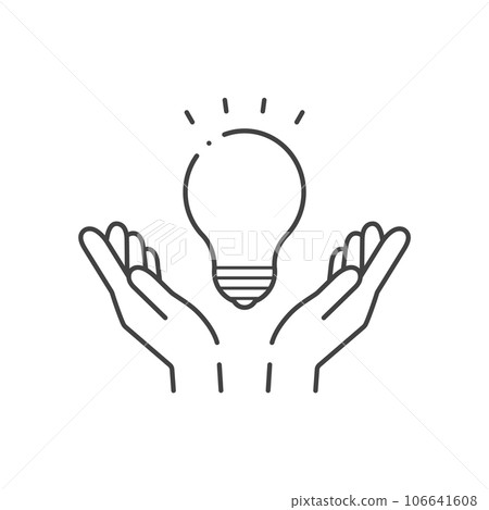 閃亮燈泡與人手簡單圖標-閃光電能圖像素材 106641608