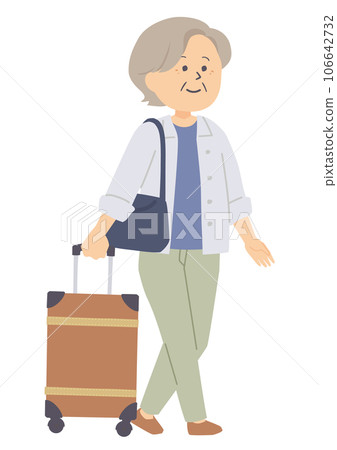 Illustration of a senior woman traveling alone 106642732