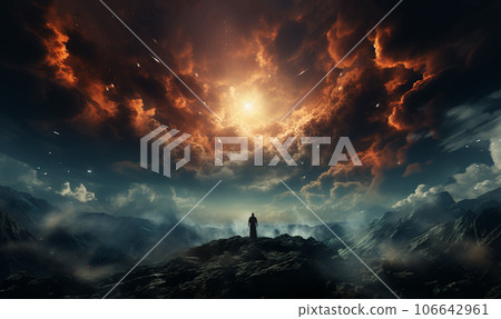 God who created the world.Helping Hand of God Mercy in the sky,heaven.religion and faith concept. Belief in God. Power of hope and devotion 106642961