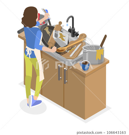 3D Isometric Flat Vector Illustration of Messy vs Clean Kitchen. Item 2 3D Isometric Flat Vector Illustration of Messy vs Clean Kitchen. Item 2 106643163