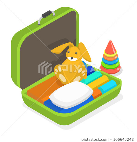 3D Isometric Flat Vector Set of Luggages with Personal Belonging. Item 1 106643248